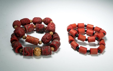 4 CHINESE CARVED BEAD BRACELETS