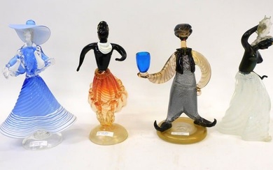 (4) blown Italian glass figurines, 11 3/4" - 12