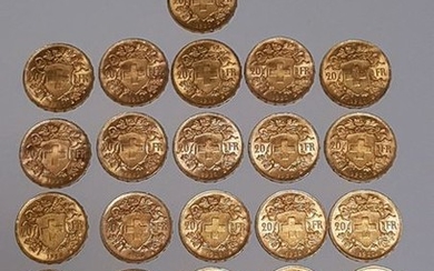 26 PIECES de 20 Francs or Suisse de 1930.