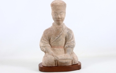 A Chinese earthenware figure of a musician on...