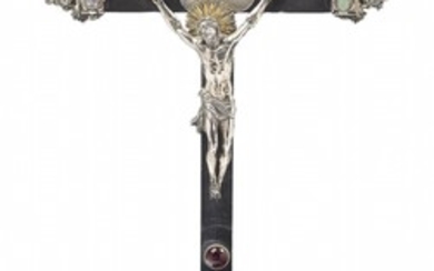 A silver-inlaid ebony crucifix