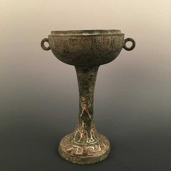 Chinese Bronze Gold Silver Plating Vessel