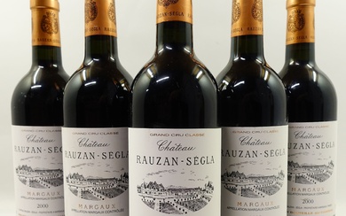 5 bouteilles CHÂTEAU RAUZAN SEGLA 2000 2è GC Margaux (étiquettes léger tachées)