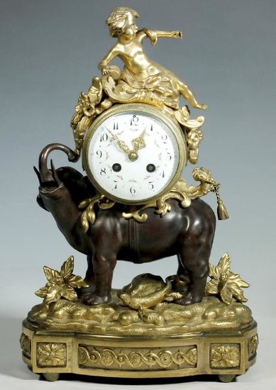 FRENCH BRONZE CLOCK WITH PUTTI