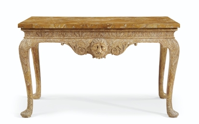 AN ENGLISH GILT-GESSO SIDE TABLE, THE BASE POSSIBLY 18TH CENTURY AND REGESSOED
