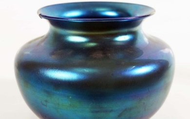 Tiffany Style Aurene Blue Art Glass Vase