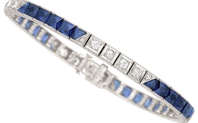 55216: Art Deco Diamond, Synthetic Sapphire, Platinum