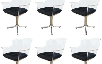 6 Lucite & Chrome Chairs by Leon Rosen for Pace...