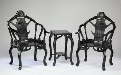(3) Pcs. Chinese Kangxi style antler chair suite