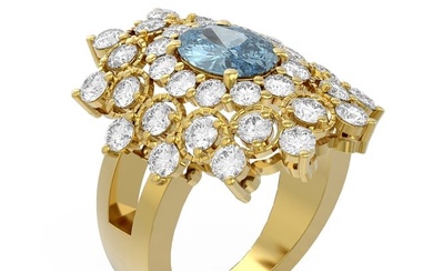 6.22 ctw Blue Topaz & Diamond Ring 18K Yellow Gold