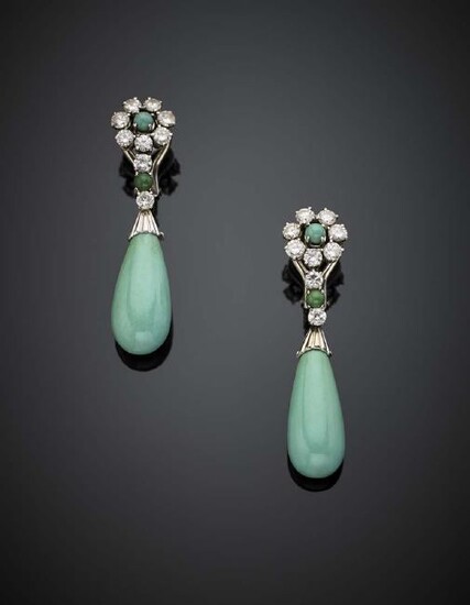 Turquoise and diamond white gold pendant earclips, g