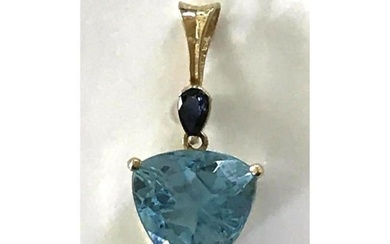 6ct Natural Swiss Blue Topaz, Sapphire 14kt Pendant