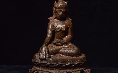 6th to 9thC Burmese Bronze Buddha in Royal Attire-Elaborate Base- Arakan (Early Period)