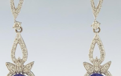 Pair of Platinum Pendant Earrings, the pierced oval