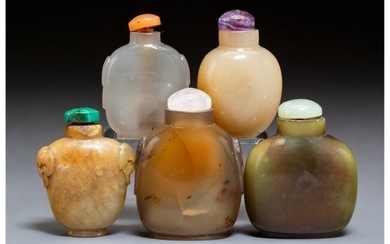 78016: A Group of Five Chinese Chalcedony Snuff Bottles