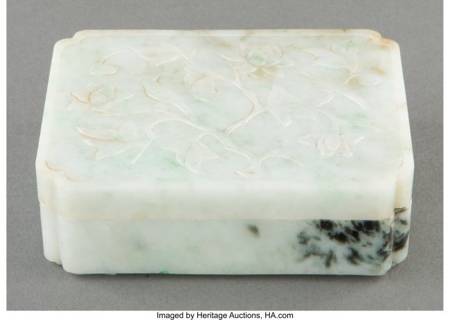 78016: A Chinese Carved Jadeite Box 1-5/8 x 4-7/8 x 3-1
