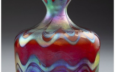 79016: Rare Tiffany Studios Decorated Red Favrile Glass