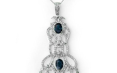 8.15 ctw Blue Sapphire & Diamond Necklace 18k White Gold
