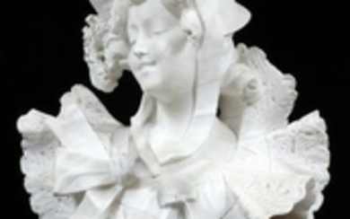 FRENCH MARBLE SCULPTURE ELEGANT LADY WEARING HAT