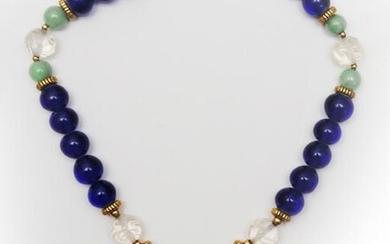 Chinese Jadeite, Peking Glass, & Crystal Necklace
