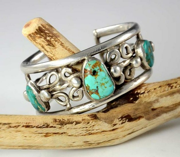 Antique Pueblo Silver Turquoise Bracelet