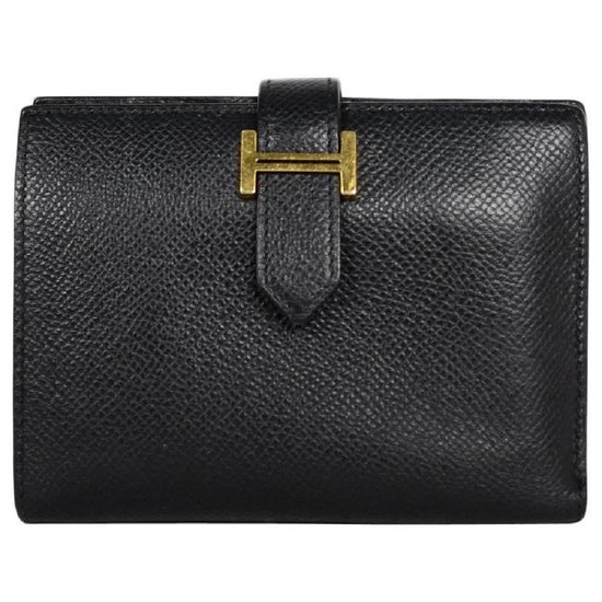 Hermes Black Epsom Leather Compact Bearn Wallet