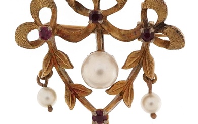 9ct gold Belle Epoque cultured pearl and garnet brooch, 3.2c...