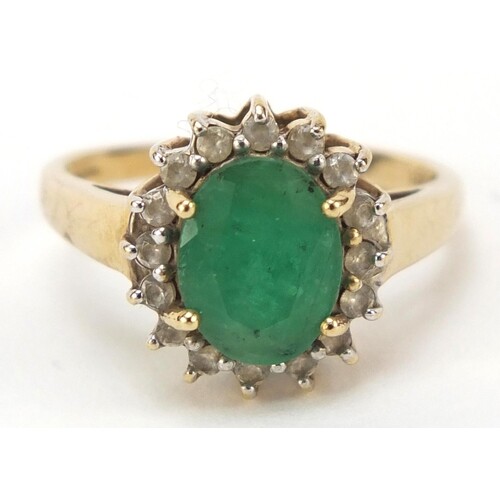 9ct gold, emerald and cubic zirconia ring, size L, 2.6g