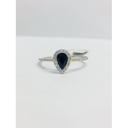 9ct white gold Sapphire Diamond Dress ring, 38 Round Diamond...