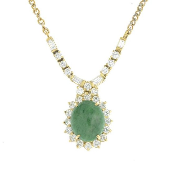 A 14ct gold dyed jade and vari-cut diamond cluster