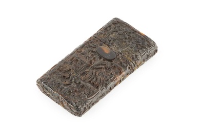 A 19th century Chinese carved tortoiseshell card case, of rounded...
