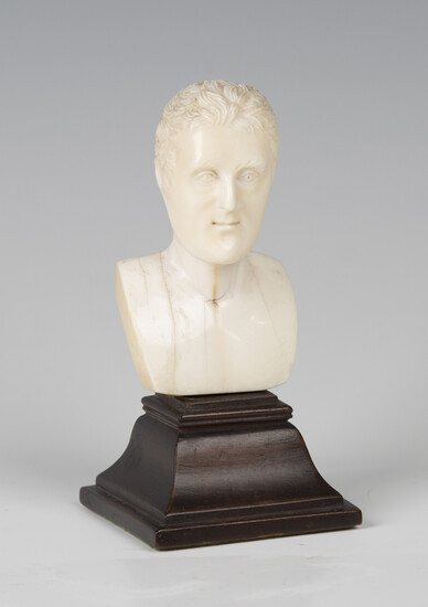 A 19th century carved ivory head and shoulders portrait bust of the Duke of Wellington, height 8.5cm