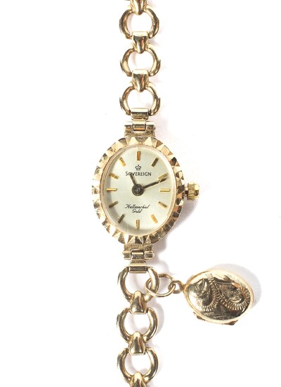 A 9ct gold ladies wristwatch by Sovereign, case and strap marked 9ct