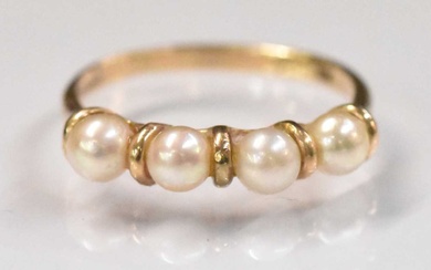 A 9ct yellow gold seed pearl set ring, size N,...