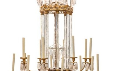 A Baltic Neoclassical bronze & glass chandelier