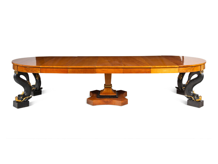 A Biedermeier Parcel Ebonized Birch Extension Dining Table