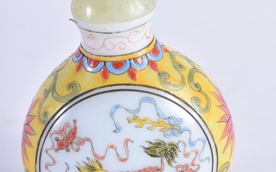 A CHINESE ENAMELLED PEKING GLASS SNUFF BOTTLE AND STOPPER 20th Century. 109 grams. 7.5 cm x 5.5 cm.
