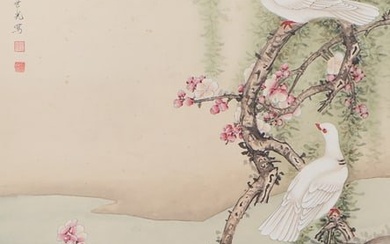 A CHINESE PAINTING OF PIGEONS SIGNED TIAN SHIGUANG