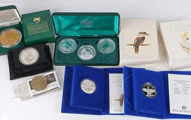 A COLLECTION OF AUSTRALIAN SILVER AND OTHER COINS AND MEDALLIONS (8).