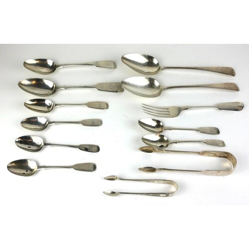 A COLLECTION OF GEORGIAN AND LATER SILVER FLATWARE Comprisin...