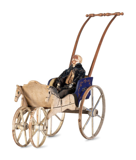 A Carved and Painted Horse-Form Doll’s Carriage