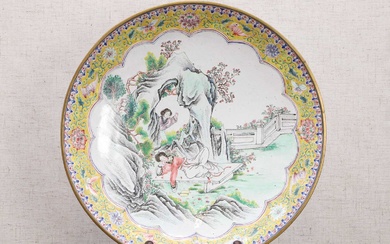 A Chinese Canton painted enamel plate，
