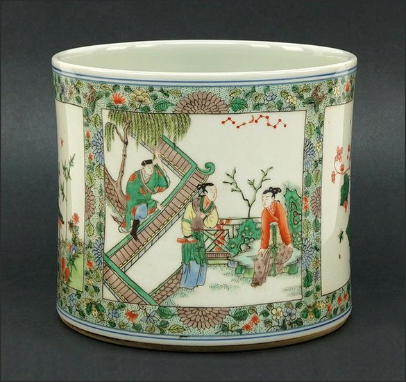 A Chinese Famille Verte Porcelain Brush Pot.