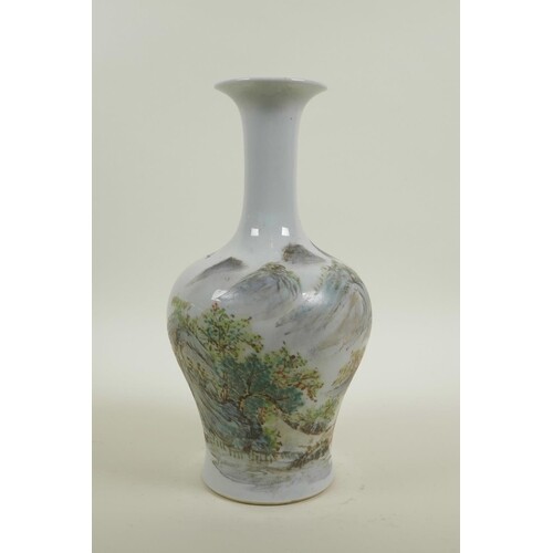 A Chinese Republic porcelain vase with famille verte mountai...