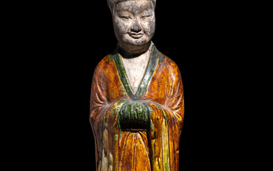 A Chinese Sancai Pottery Figure of a Standing Official