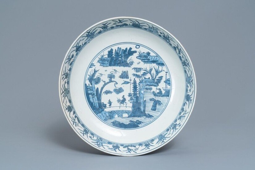 A Chinese blue and white 'landscape' charger, Jiajing...