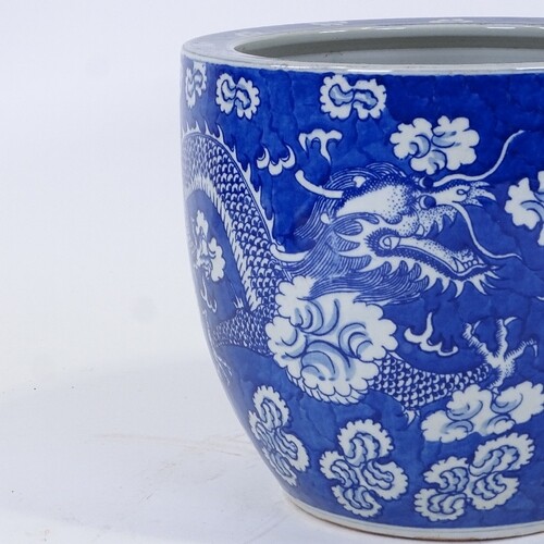 A Chinese blue and white transfer decorated jardiniere, with...