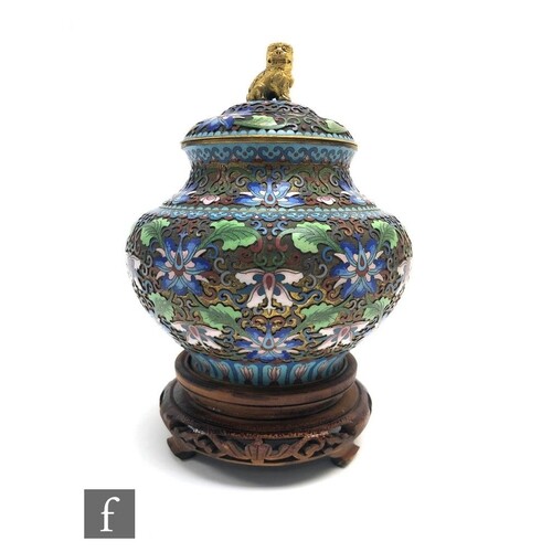 A Chinese cloisonné vase and cover of baluster form, decorat...