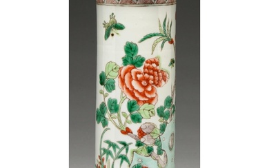 A Chinese famille verte vase, 20th c, cylindrical with flare...