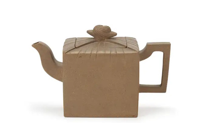 A Chinese pale Yixing 'parcel knot' teapot 20th century Of square form...